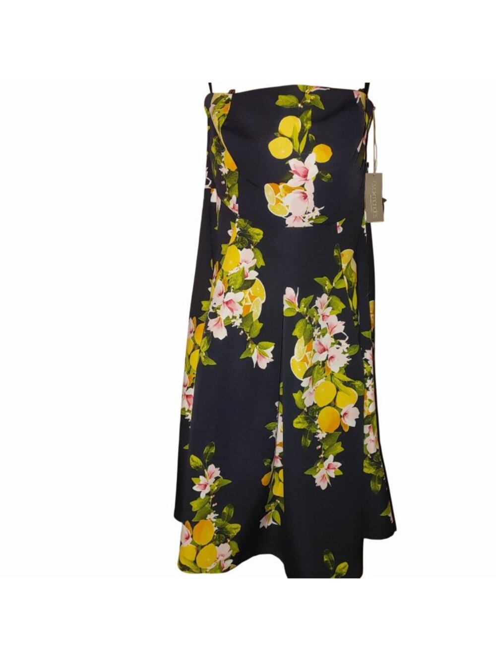 Dress Size 14 Lemon Print Eva Mendes NY Company Floral Strapless Straps Navy